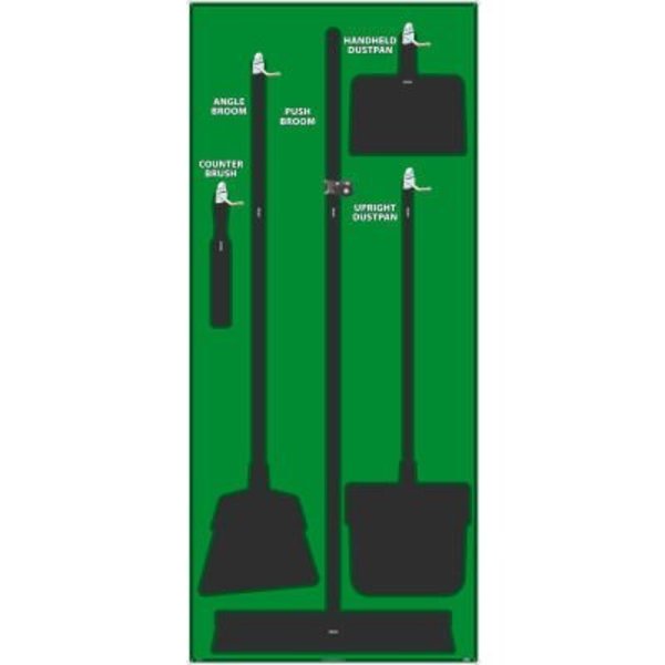 Nmc National Marker Janitorial Shadow Board, Green on Black, Industrial Grade Aluminum - SB103AL